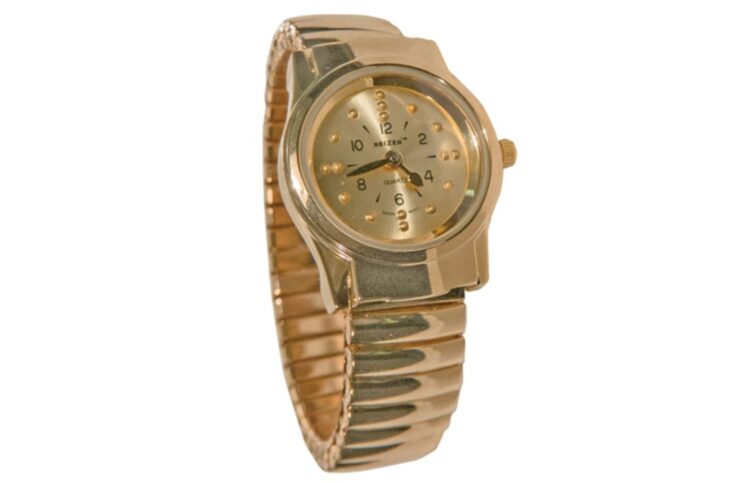 REIZEN Braille Gold-Tone Womens Watch with Exp. Band